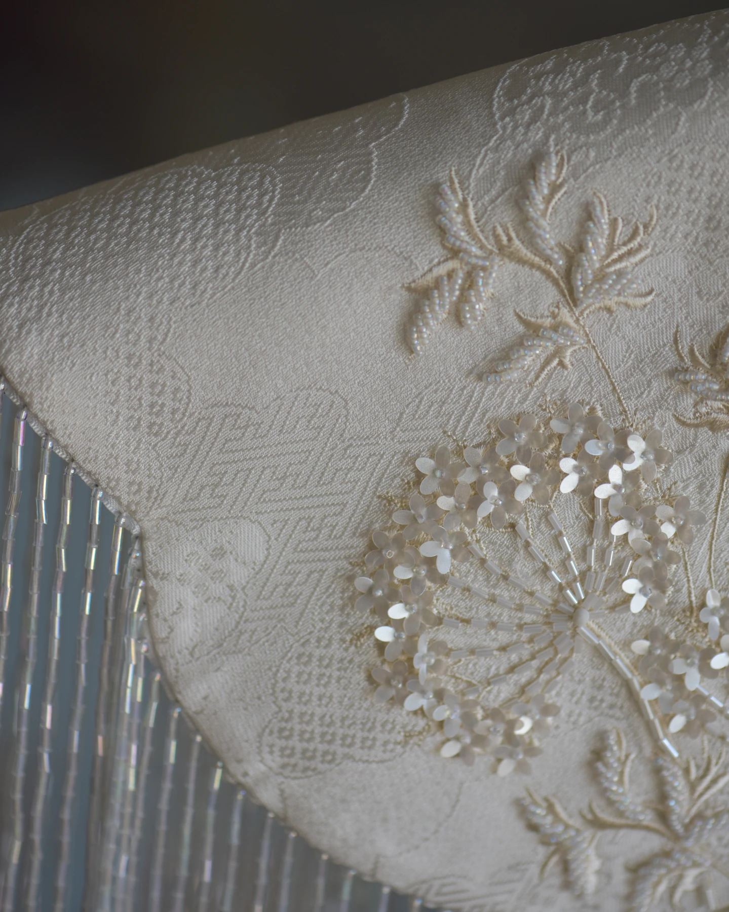 Ivory Floral Fringe Shoulder Piece — Detail