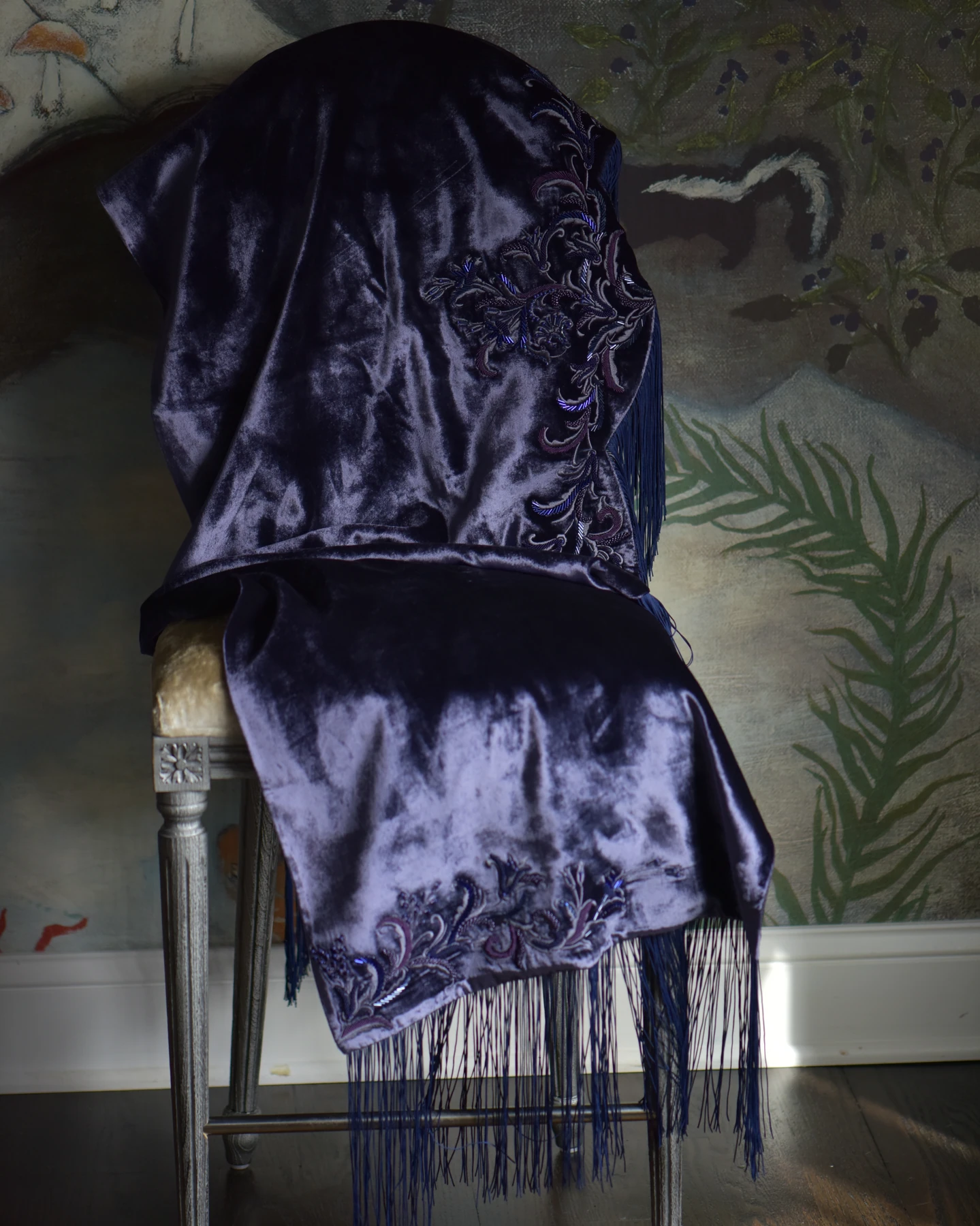 Deep Violet Fringe Wrap — Front view