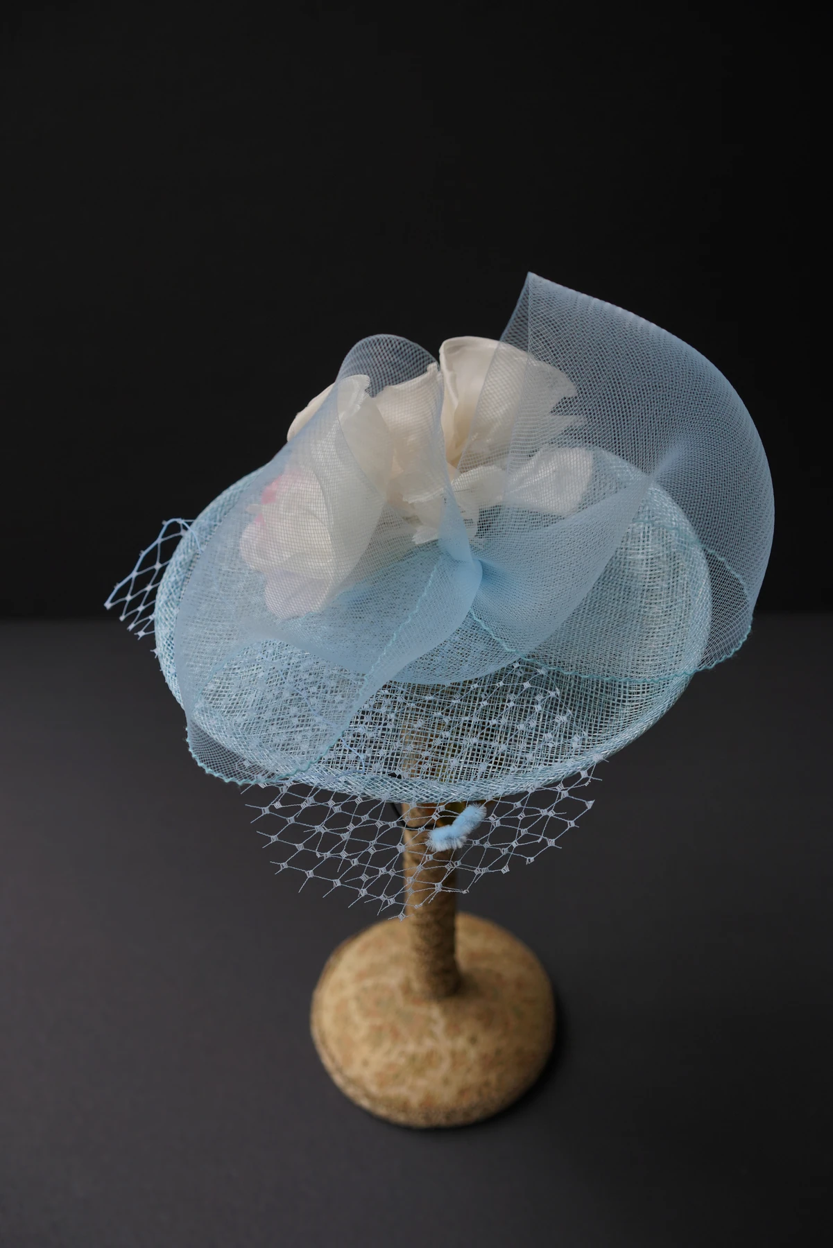 Sky Blue & White Floral Headpiece — Front view