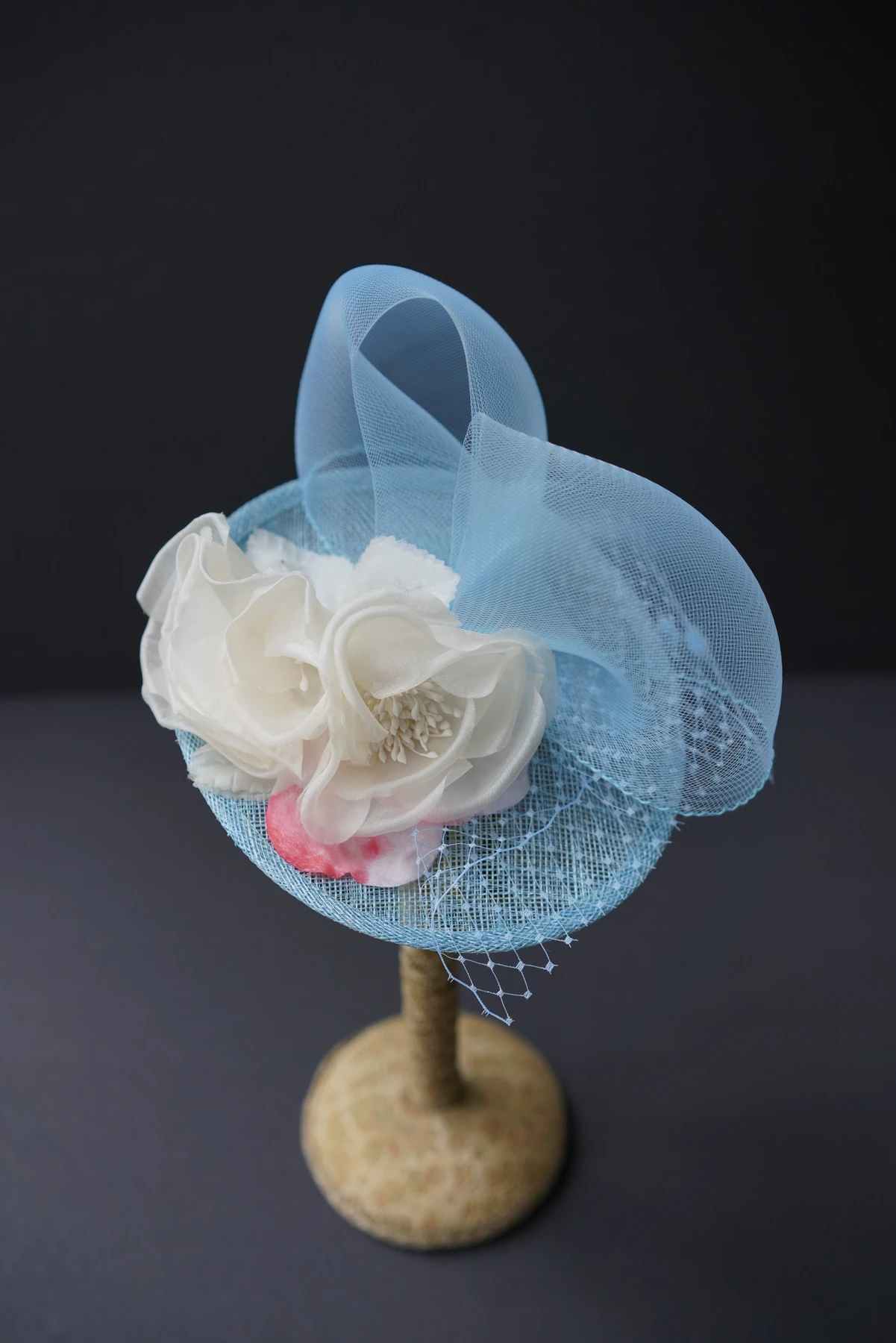 Sky Blue & White Floral Headpiece — Side view