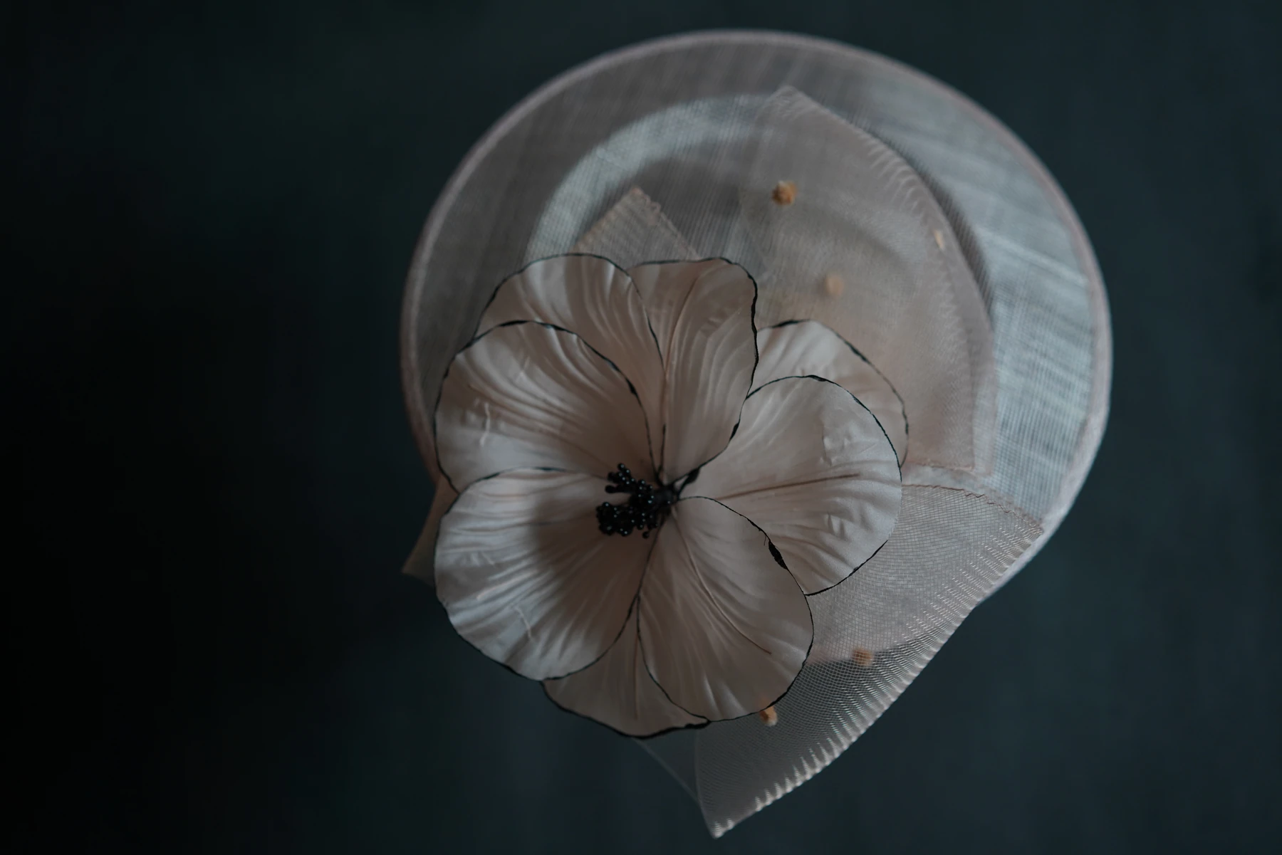 Taupe Floral Mesh Headpiece — Front view