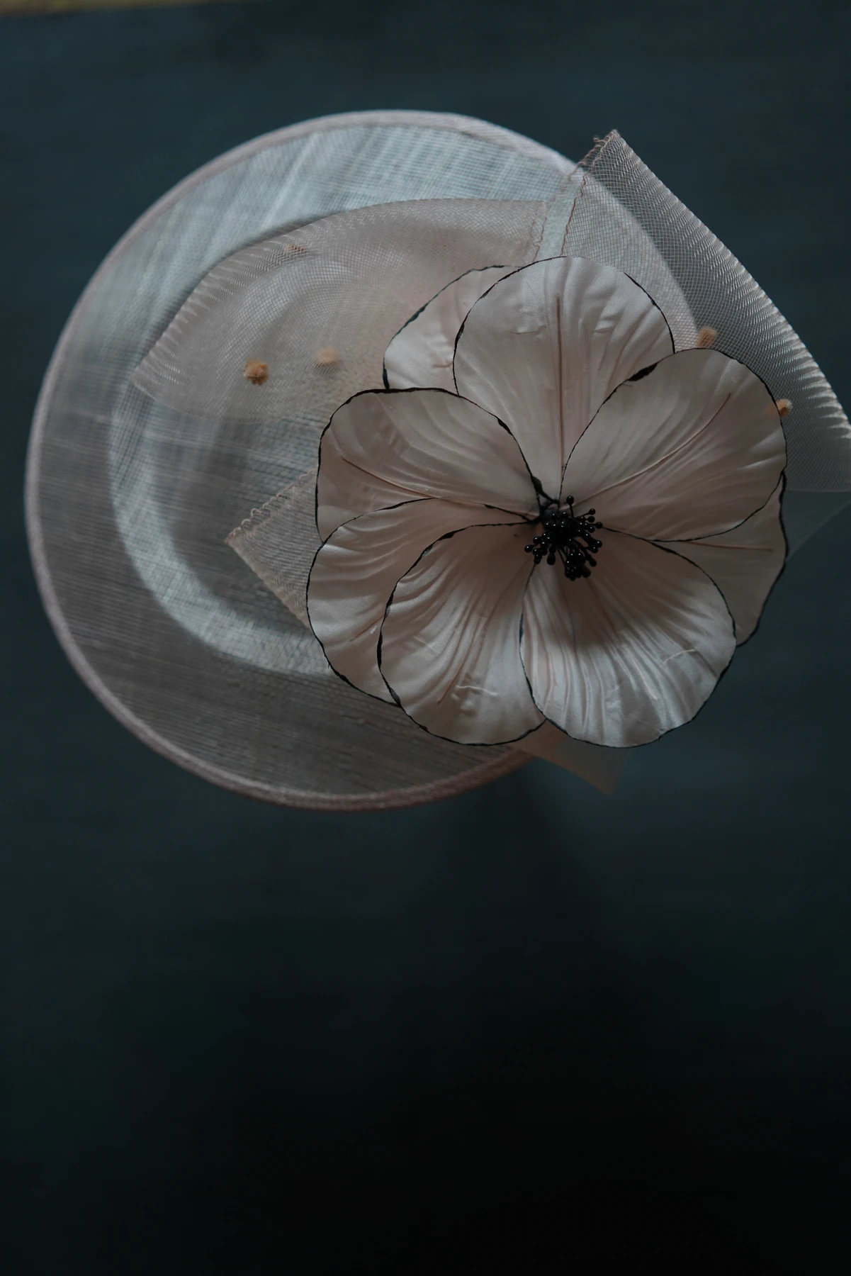 Taupe Floral Mesh Headpiece — Front view
