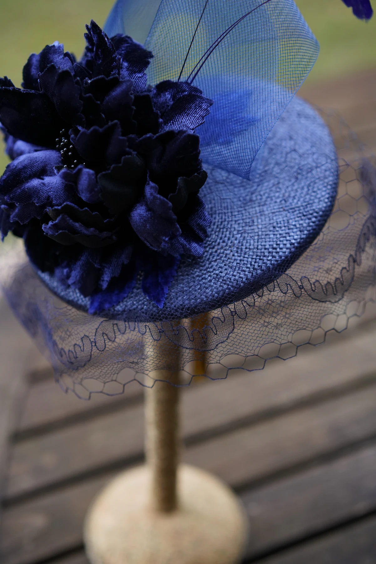 Midnight Blue Floral Headpiece — Detail