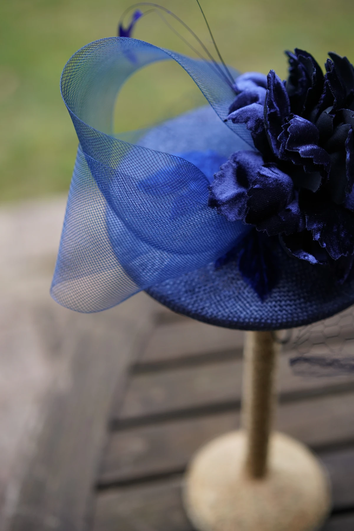 Midnight Blue Floral Headpiece — Detail