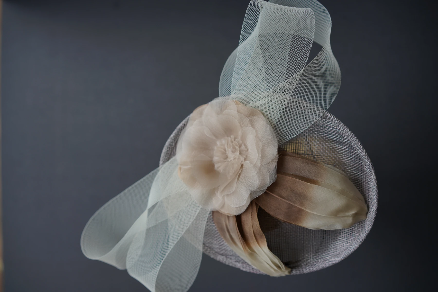 Champagne Floral Feather Headpiece — Front view