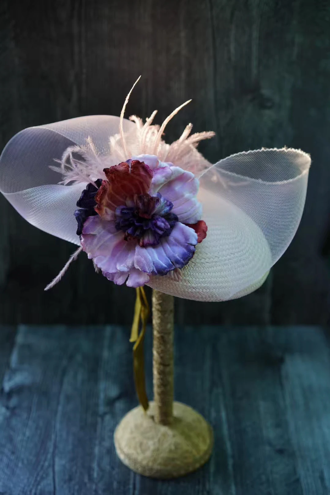Mauve Floral Ribbon Headpiece — Front view