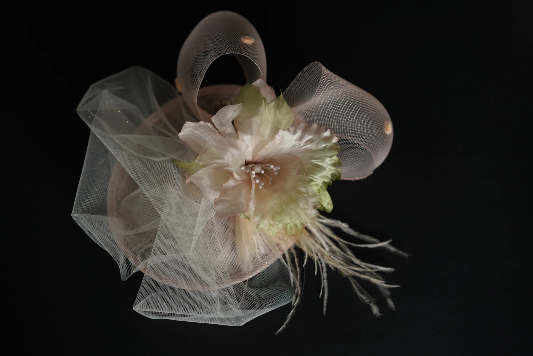 Blush Floral Feather Headpiece — Detail