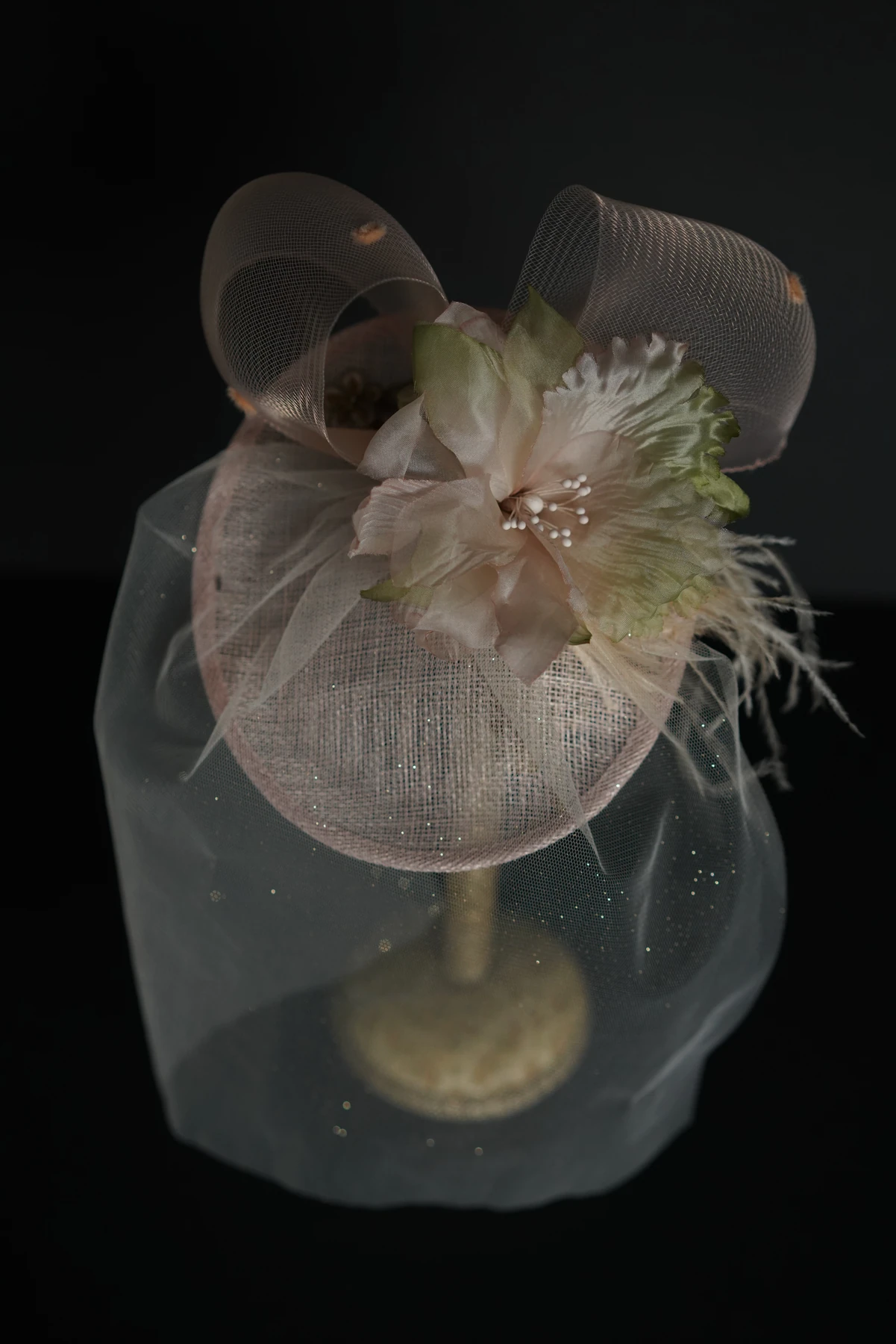 Blush Floral Feather Headpiece — Front view